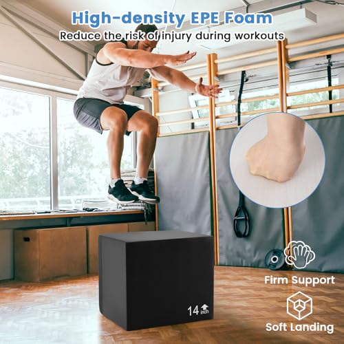 3 in 1 Foam Plyometric Jump Box - 16'' x 14'' x 12'' for Home Gym