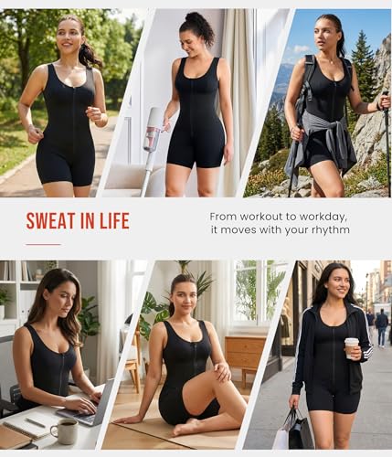 Full Body Sauna Suit for Women - Sleeveless Jumpsuit with Zipper - X-Large Black