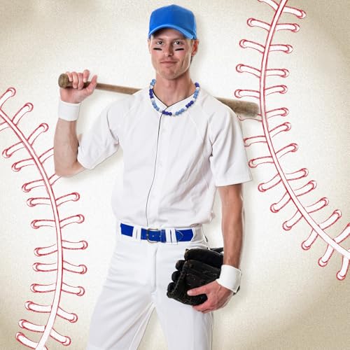 Baseball Beaded Necklace - 6 Pcs Bling Rhinestone Clay - Blue & White 20 Inch