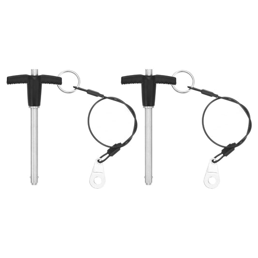 uxcell 2 Pcs T Handle Quick Release Pin, 1/4" x 2"(Dia. x L) 304 Stainless Steel Push-Button Quick Release Pin with Lanyard Cable for Audio Bimini Top Marine Hardware, Silver