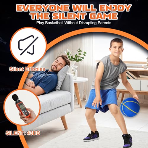 Blue Silent Size 7 Indoor Basketball - Noiseless Foam Practice Ball