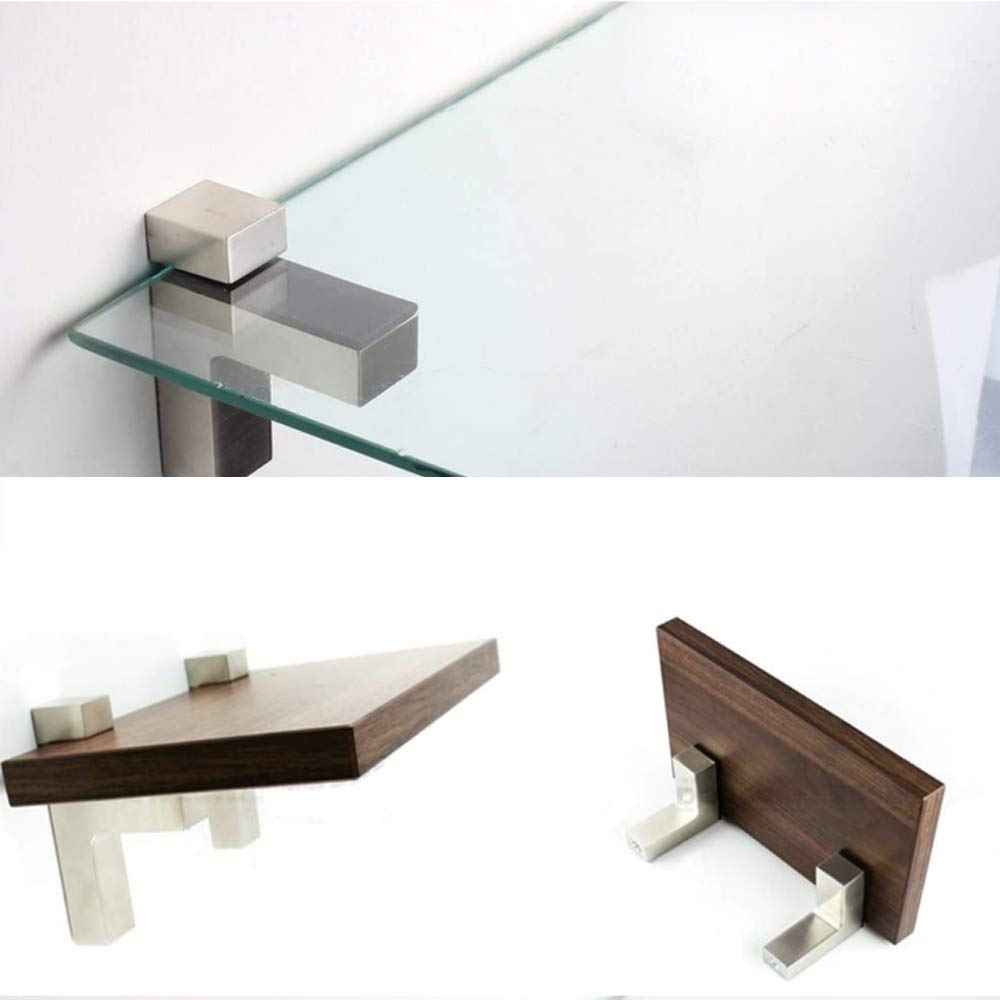 Solid Metal Adjustable Wood/Glass Shelf Bracket Wall Mount, Brushed Nickel, 4 Pcs