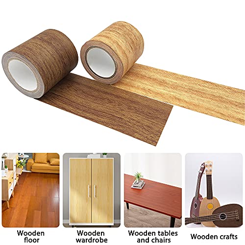 SourceTon 2.2 Inch x 15 Feet Repair Tape for Wood, 2 Roll Wood Grain Tape Repair Tape Patch Wood Adhesive for Door Floor Chair Table (Brown Antique and Natural Oak)