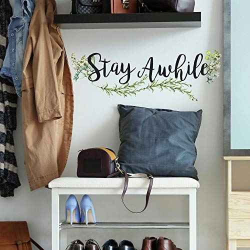 RoomMates RMK3883SCS Stay Awhile Quote Peel and Stick Wall Decals,Black, Green, White, Blue