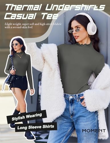 Long Sleeve Turtleneck Tops for Women - 3 Pack Small Black/White/Dark Grey