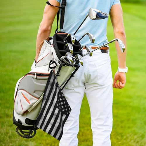 Guyperatic Patriotic Flag Black Golf Towel 24x16 with Carabiner Clip - USA Sports Accessory