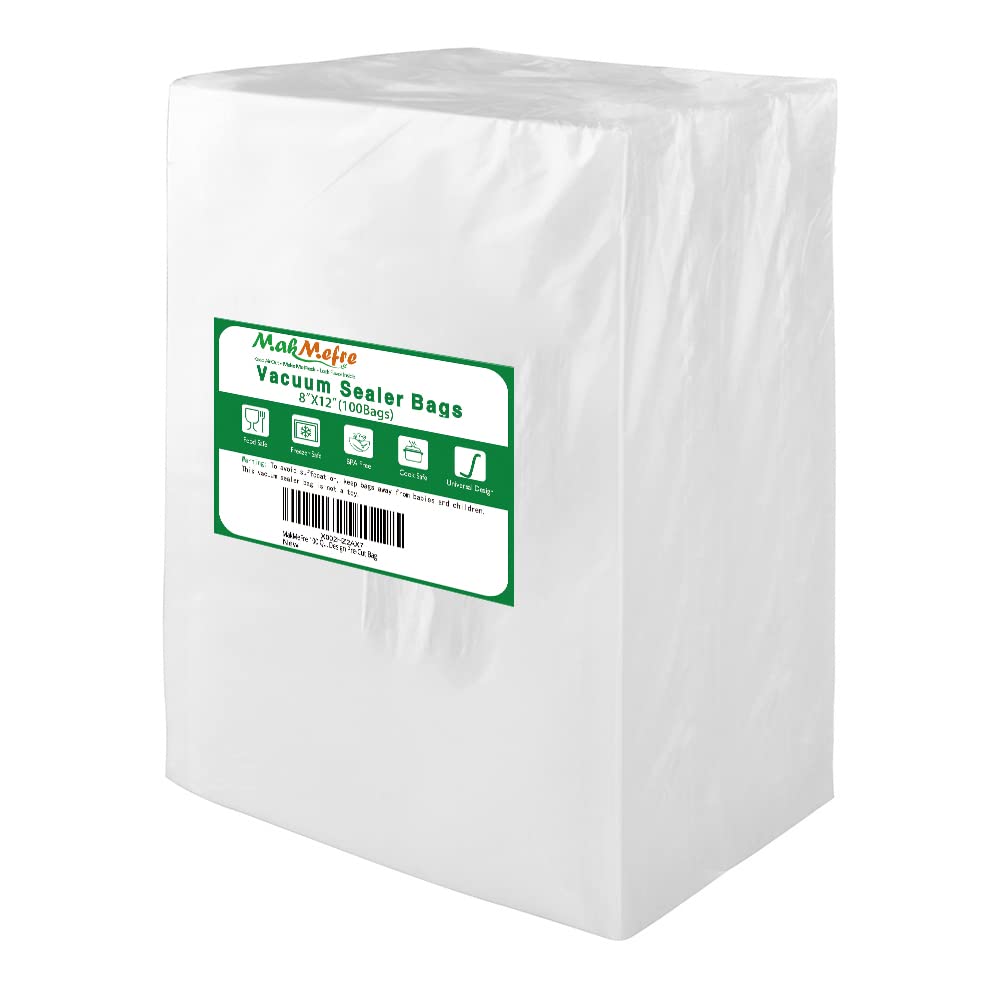 MakMeFre 100 Quart Size 8x12Inch Vacuum Freezer Sealer Bags for Food, BPA Free, Heavy Duty Commercial Grade, Sous Vide Vaccume Safe,Vaccume Seal Pre-Cut Bag