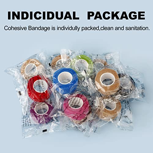 Self Adhesive Bandage Wrap - 12 Rolls 1" x 5 Yards, Mixed Colors