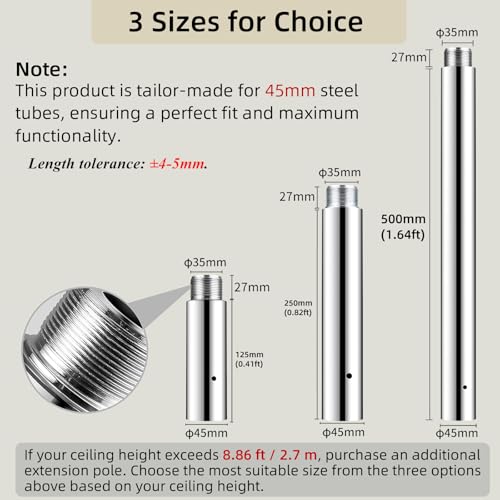PRIORMAN 500mm 45mm Extension Pole for Dance Pole – Silver, Heavy Duty, Easy Install