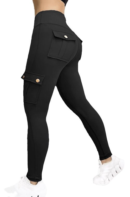 Madrirdma Cargo Leggings with Pockets for Women High Waist Butt Lifting Leggings Tummy Control Yoga Pants Black L