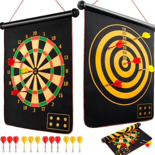 Double-Sided Magnetic Dart Board - Black & Yellow - 12 Darts