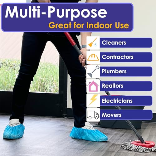 100 Pack Extra Large Disposable Blue Boot and Shoe Covers - Indoor Reusable Shoe Covers Disposable - Non Slip Booties - Fits US Men's Size 14 and Women's 16 Size