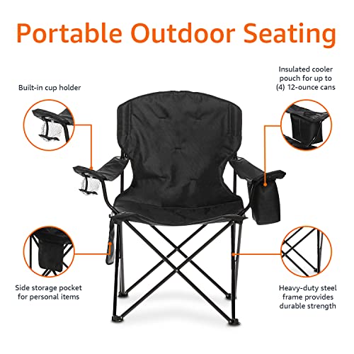X Large Padded Camping Chair with Beverage Cooler & Cup Holder - Black