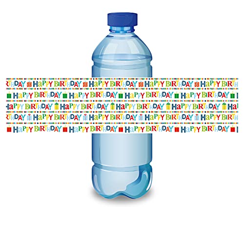 Happy Birthday Water Bottle Labels - 24 Pack Waterproof Party Stickers