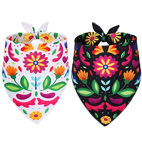 Whaline 2 Pack Floral Dog Bandanas - Adjustable Pet Scarf for Small to Large Dogs & Cats, Cinco De Mayo Fiesta Accessories
