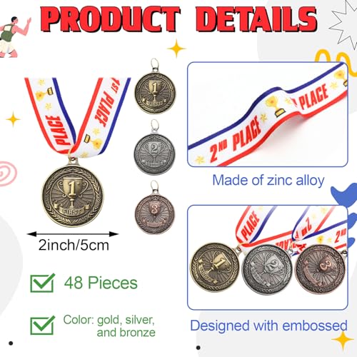 Award Medals - 1st, 2nd, 3rd Place Zinc Alloy Trophies - 48 Pack