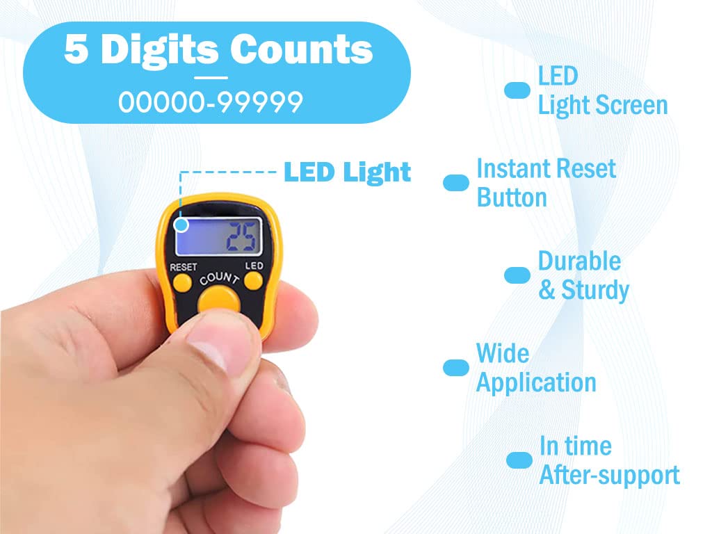 Hitopin 8PCS Electronic Finger Counter, LED Electronic Handheld Tally Counter, 5-Digit Counters Clicker, Lap Track Handheld Counter with Ring, for Golf Sports Fitness Exercise Warehouse(8 Colors)