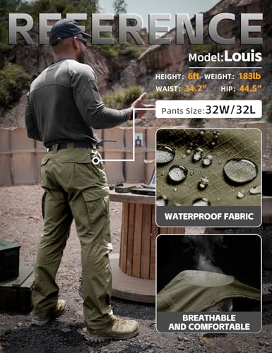 IDOGEAR Men's Ripstop Tactical Cargo Pants - Lightweight Stretch, Ranger Green, 32W x 30L