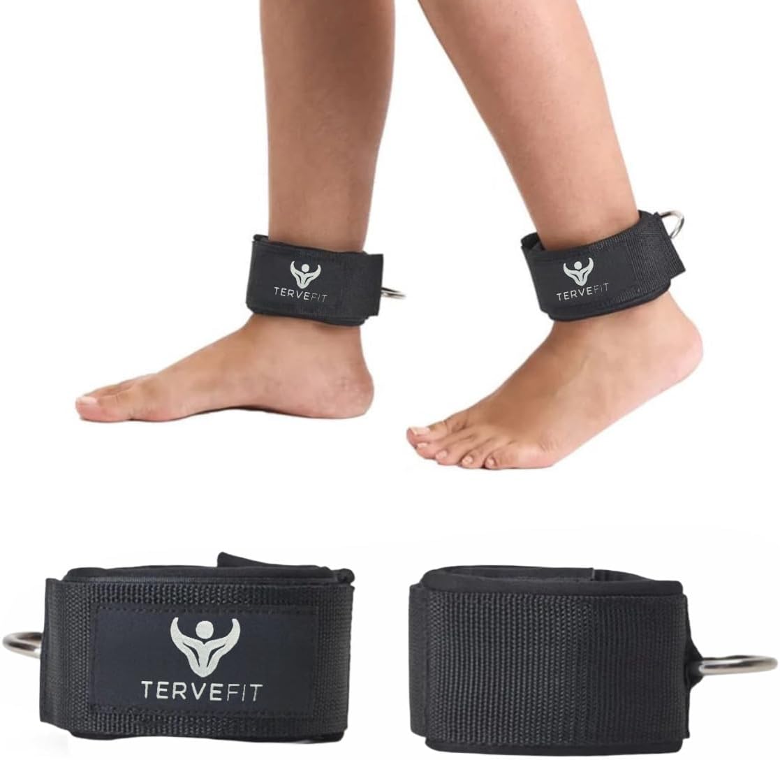 Tervefit Ankle Straps - Neoprene Padded Fitness Cuffs for High Strength Exercises | Black, 2 Pack