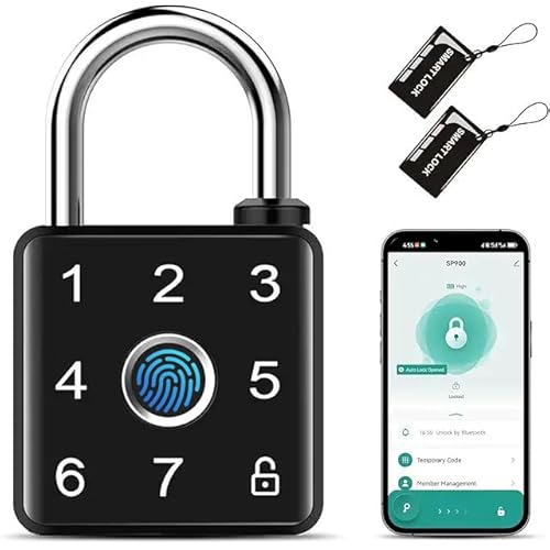 Fingerprint Padlock, Fingerprint/Password/RFID/App Unlock, USB-C Rechargeable Waterproof Biometric Padlock for Gym Locker, School Locker, Backyard Gate, Shed, Fence Door