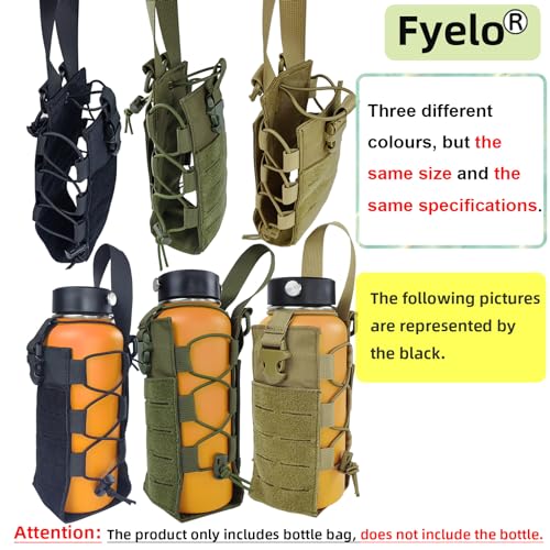 Fyelo Basic Molle Water Bottle Holder - Adjustable 16-76 oz Outdoor Pouch, Black