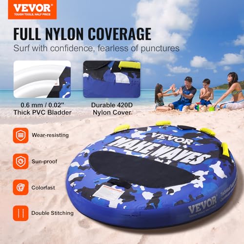 1-2 Riders Inflatable Towable Tube for Boating - Round Blue