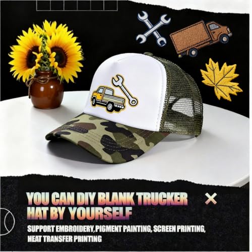 Oakfarm 12 Pcs Sublimation Blank Trucker Hats Bulk Mesh Snapback Caps One Size / Camo White