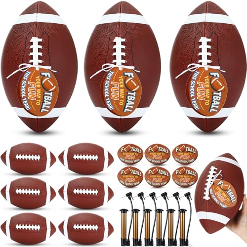 Skylety 6 Pack Official Size 9 Leather Footballs with Pump - Youth & Adult Outdoor Sports