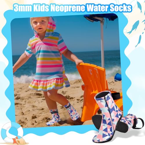 Kids Water Socks 3mm Neoprene Beach Dive & Swim Shoes Pink Plaid 9-10 - Anti Slip