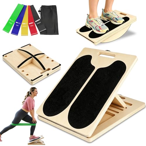 Large 3-in-1 Wooden Slant Board for Calf Stretching & Balance Exercises - Helntova