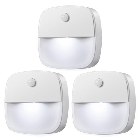 LOFICOPER Motion Sensor Light Indoor, (Upgraded) Stick on LED Night Light, Battery Operated Closet Light, Auto ON/Off Cabinet Light, for Bathroom, Bedroom, Stairs, Hallway, White, 3 Pack