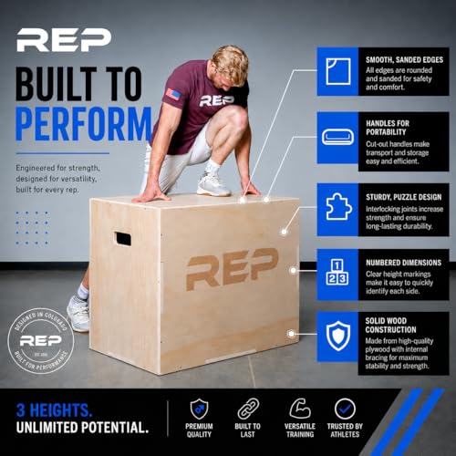Plyometric Wood Jump Box - 30" x 24" x 20" - Adjustable Height