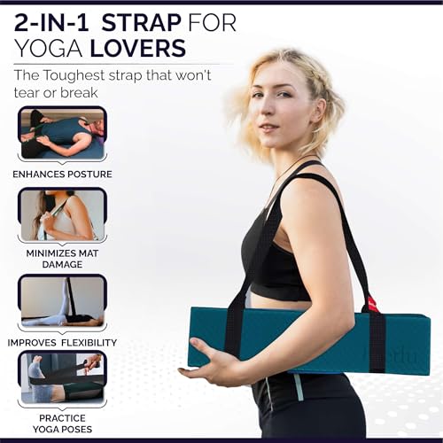 Adjustable 2-in-1 Yoga Mat Strap & Stretching Aid - Cotton - Black