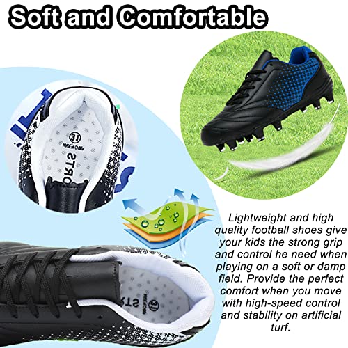 LIZRHA Youth Soccer Cleats Black/Blue 6 Big Kid Indoor & Outdoor Football Shoes