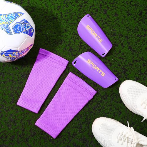 Syhood Kids Soccer Shin Guards and Sock Sleeves (Medium, Purple) - Complete Protective Set