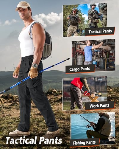 IGOLUMON Men's Tactical Ripstop Cargo Work Pants - 10 Pockets, 36W x 32L, Black