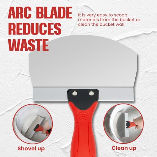 6.5" Bucket Scoop for Drywall & Plaster - Professional Stainless Steel Scraping Tool with Contoured Blade & Soft-Grip Handle, Multipurpose Scoop for Paint, Mortar, Spackling, and Plaster Tools