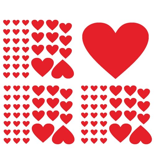 Heart Shaped Wall Decals 97Red Love Stickers-4Sheet Art Decor Window Cling Removable Murals for Kid's Room Living Room Bedroom Wedding Party Valentine's Day Decoration