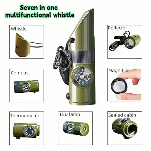 7-in-1 Emergency Survival Whistle Kit with Compass, Light & Signal Mirror