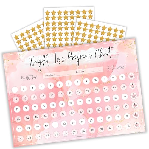 Weight Loss Progress Chart Poster with 88 Gold Star Stickers - A4 Pink