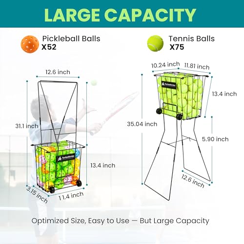 Portable Tennis Ball Hopper - Holds 75 Balls or 50 Pickleballs - Large