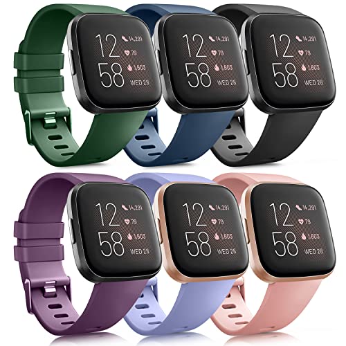 AK 6 Pack Sport Bands for Fitbit Versa 2/Versa/Versa Lite/SE Small - Olive Green/Blue/Black/Purple/Lavender/Peach