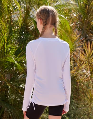 Long Sleeve Rash Guard for Girls - UPF 50+, Quick Dry, White, 11-12 Years