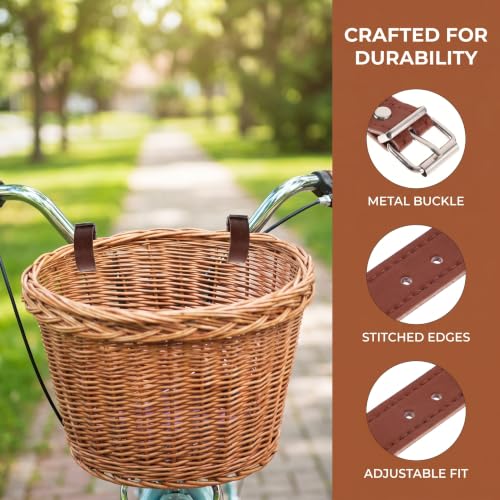 Abaodam 1 Pair PU Leather Bike Basket Straps Replacement for Front Bicycle Basket