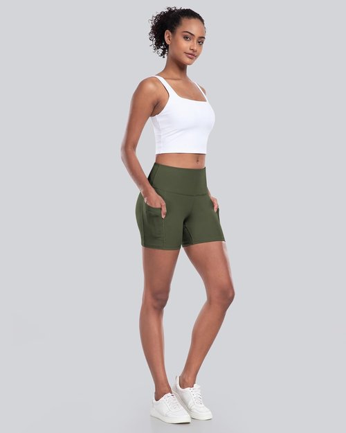 CHRLEISURE Women's Biker Yoga Shorts - High Waisted Tummy Control, 5 Inch Spandex Workout Shorts