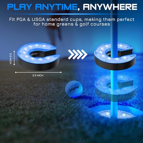 KINGTOP Battery-Operated RGB C-Shape LED Golf Hole Lights 2-Pack - Night Golf & Backyard Practice