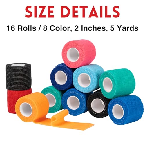 Pharmacy Choice 16-Count Self-Adhesive Bandage Wraps - 2"x5 Yards, Multicolor