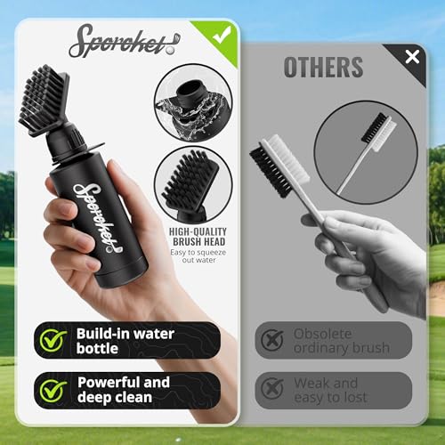 Golf Club Brush Cleaner with Retractable Steel Cable & Water Bottle