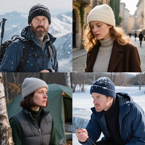 Winter Beanie Hat for Men & Women - Soft Fleece Lined, Grey