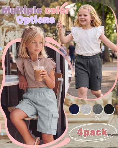 Girls Bermuda Cargo Shorts 4-Pack - Navy, Gray & Black, 13-14 Years